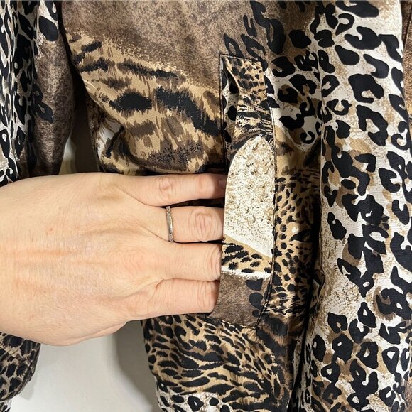Retro Silk Animal Print M Bomber Jacket Black Leopard Safari Neutral Classic 90s - Picture 5 of 11